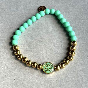 Rustic Cuff Turquoise Silicone and gold Stainless Stretch Bracelet